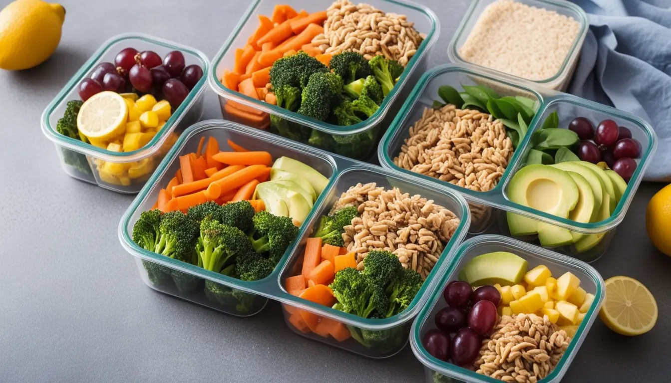 Healthy meal prep containers with balanced food portions for weight loss