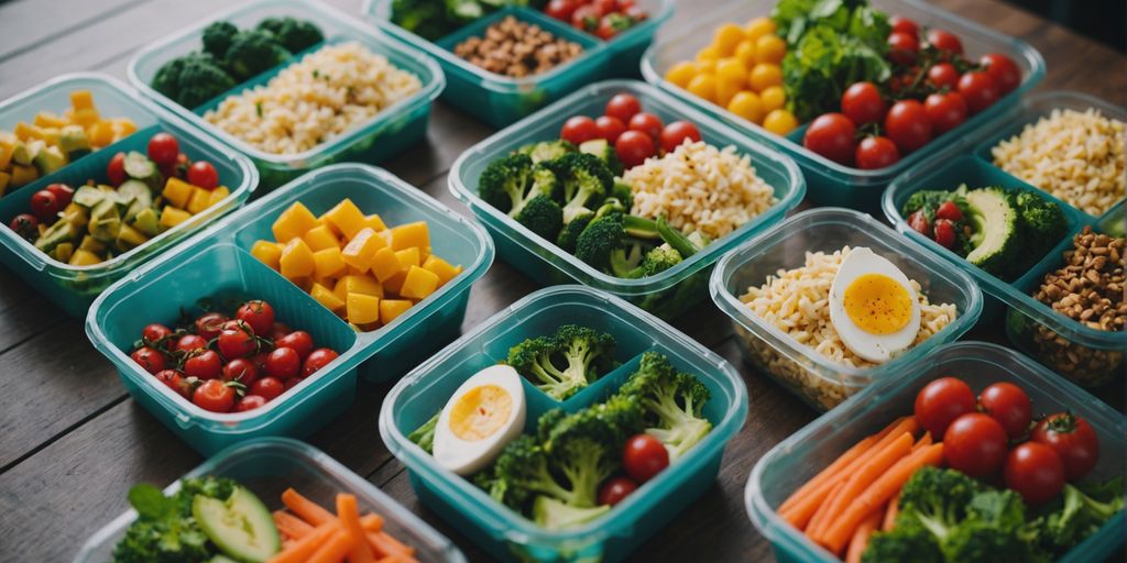 Assorted meal prep containers filled with healthy food